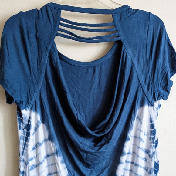 Chaser Cool Jersey S/S Strappy Drape Back Tie Dye White Blue Dress Medium - Picture 11 of 13